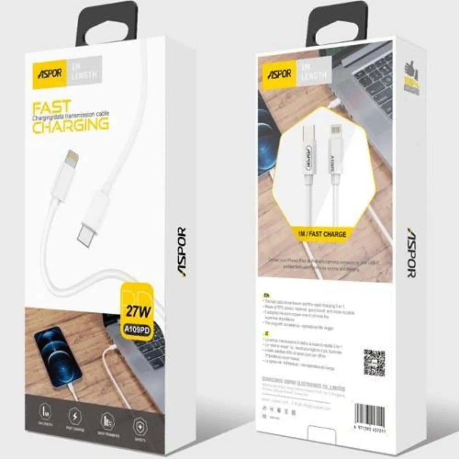 ASPOR A109PD 27W USB-C to Lightning Cable PD Fast Charger | Best Price in Pakistan | Techcooked.pk