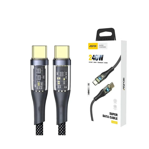 Aspor A153 240W Type-C to Type-C PD Fast Charging Data Cable 1.8m – Best Price in Pakistan | Techcooked.pk