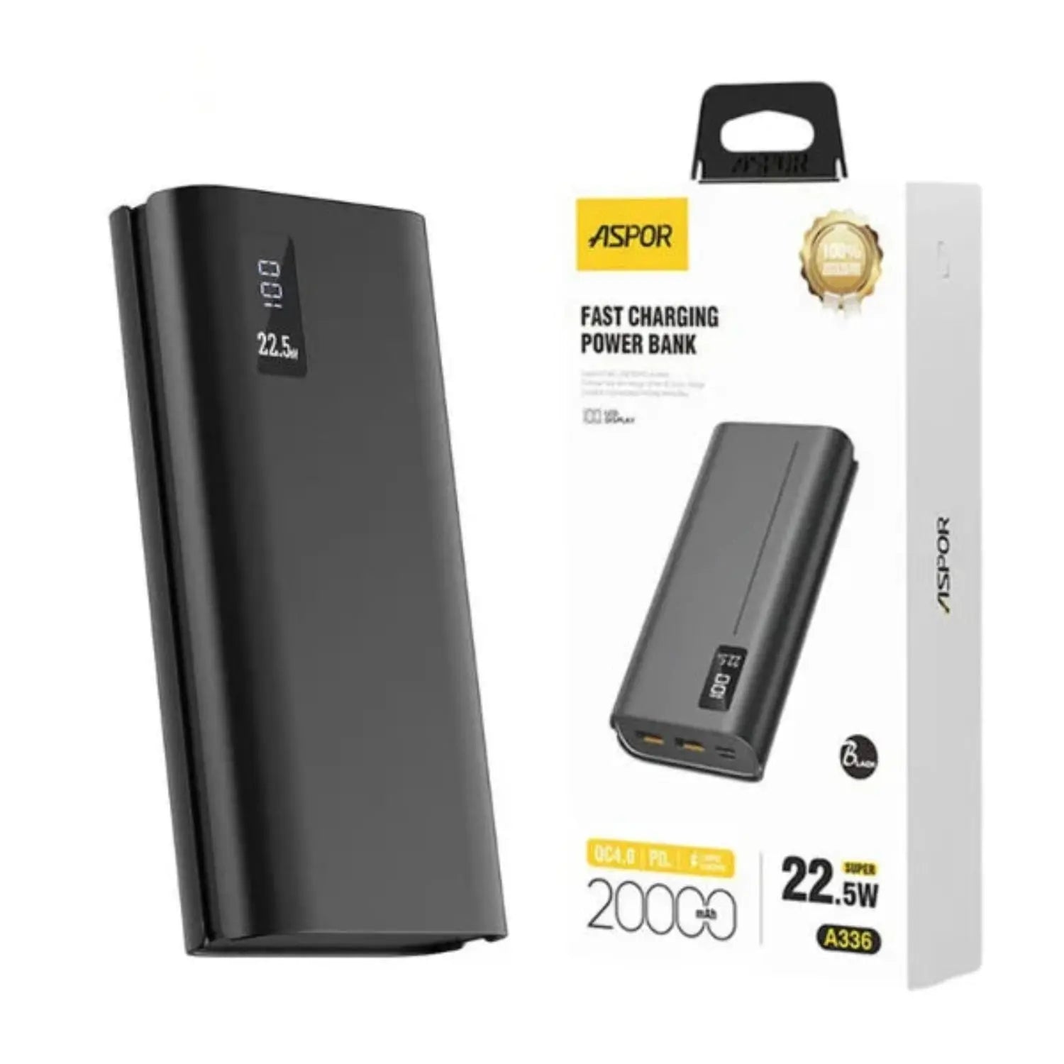 Aspor A336 20000mAh 22.5W PD + QC 3.0 LCD Display Power Bank 