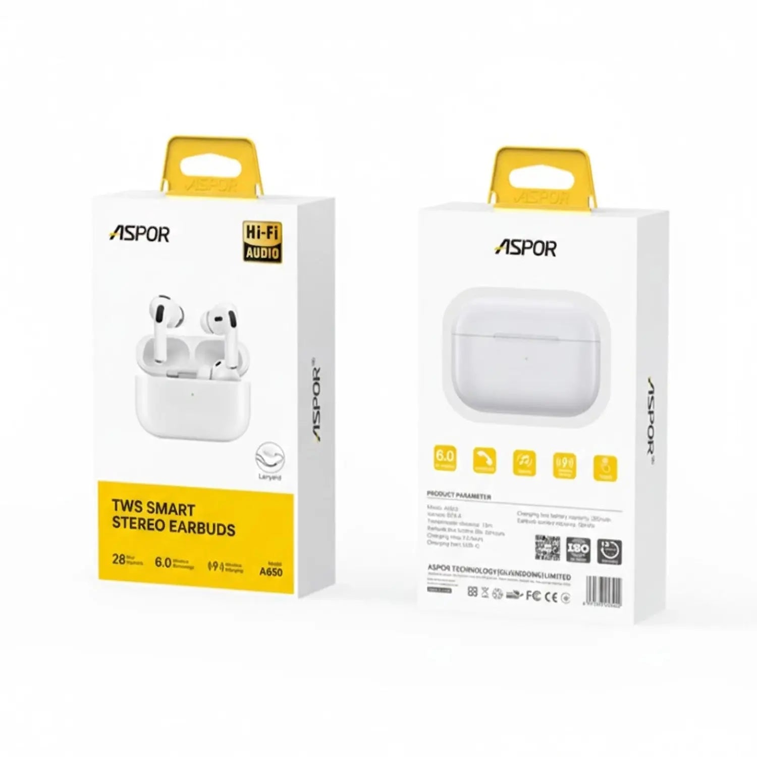 Aspor A650 Pro 3 TWS Earbuds Bluetooth 6.0 with Wireless Charging &amp; Lanyard | Price in Pakistan | Techcooked.pk