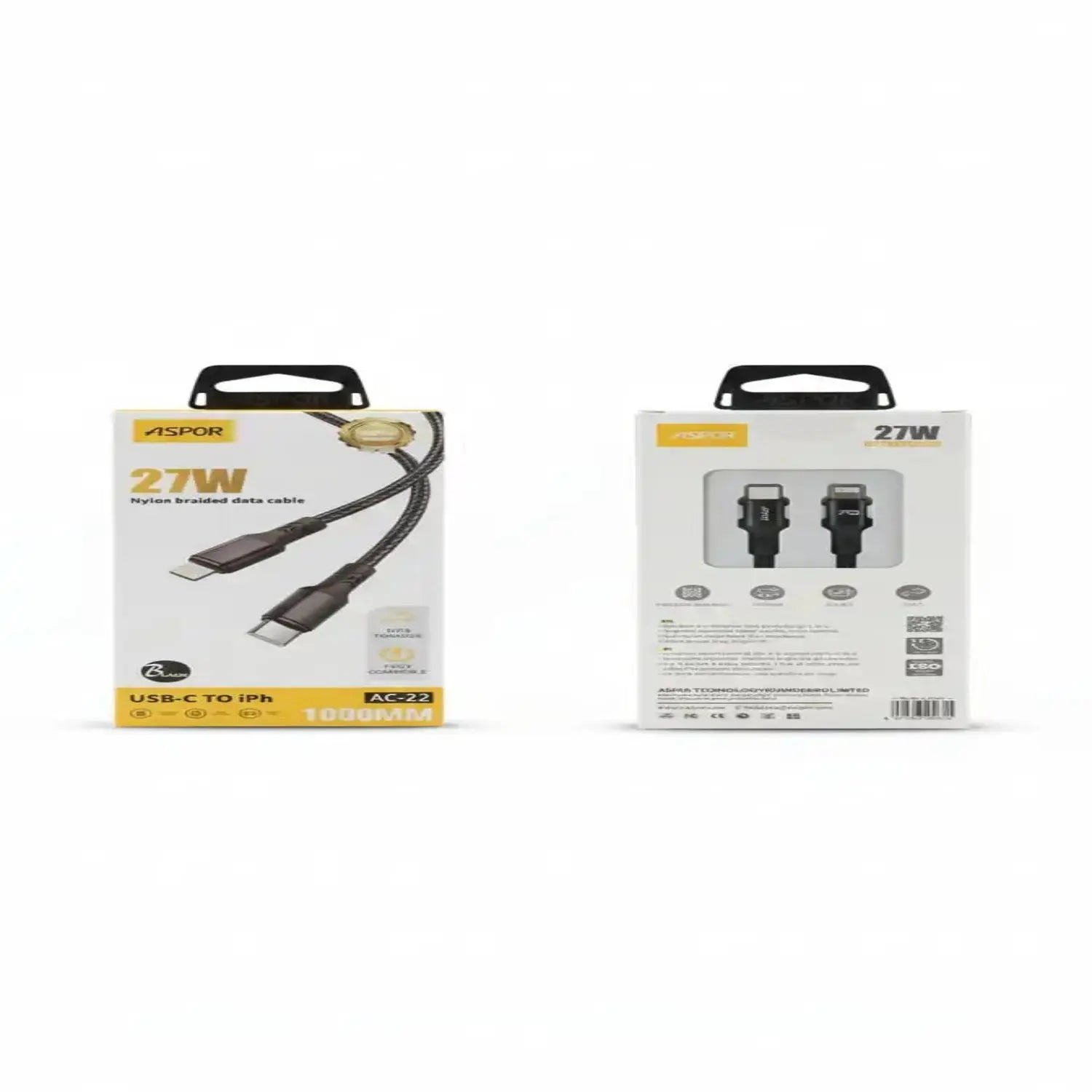 Aspor AC-22 27W Nylon Cable Type-C to Lightning 1 Meter