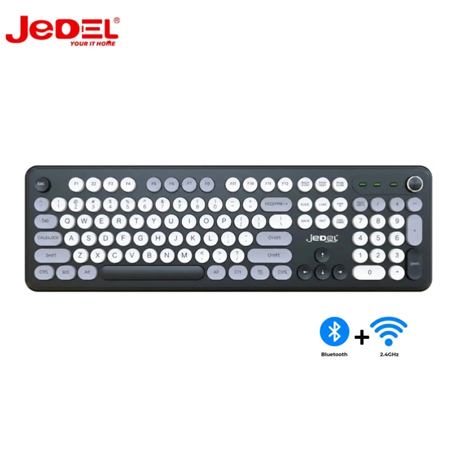JEDEL WKB104 Dual-Mode Wireless Keyboard (Bluetooth + 2.4GHz) with Control Knob | Best Price in Pakistan | Techcooked.pk