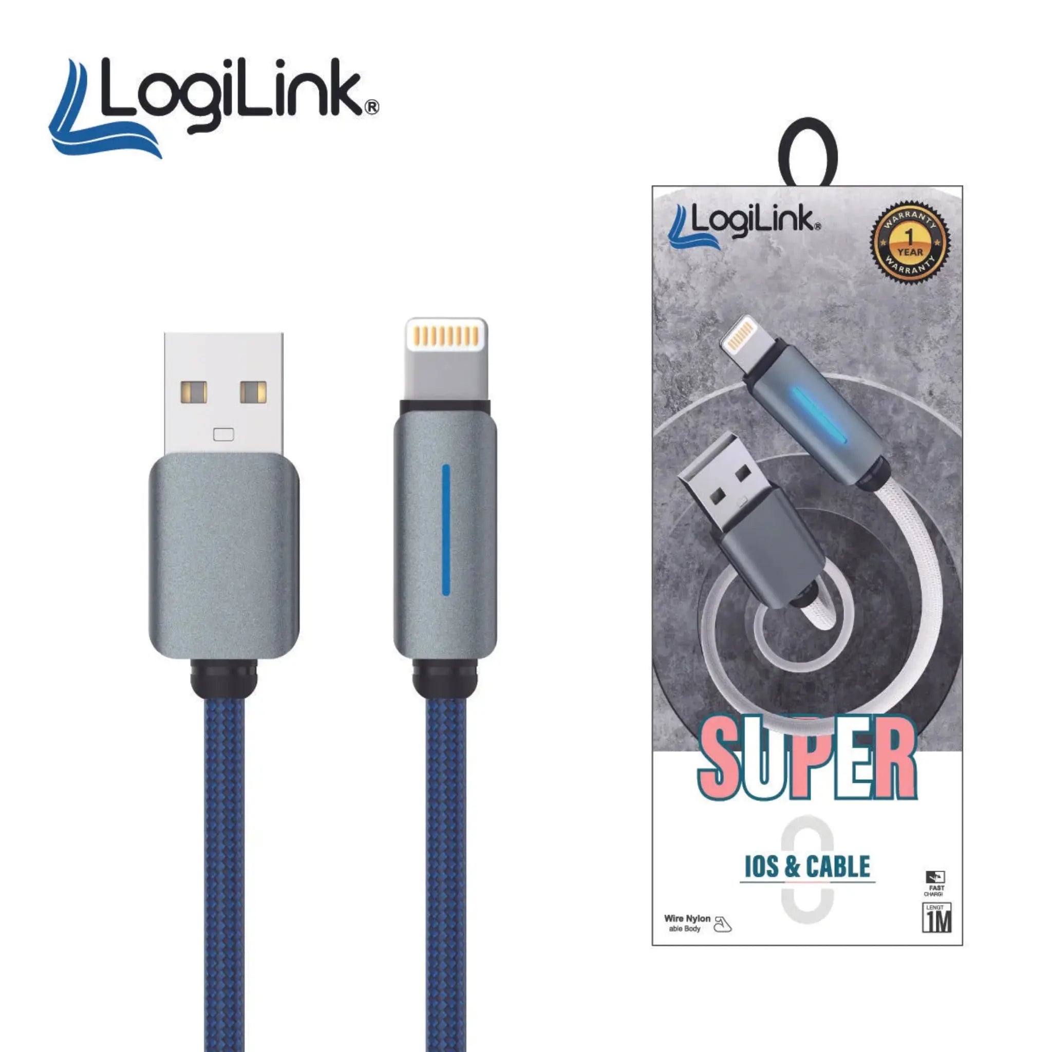 LogiLink USB to Lightning Nylon Fast Charging Data Cable 1m (Blue) – Best Price in Pakistan | Techcooked.pk