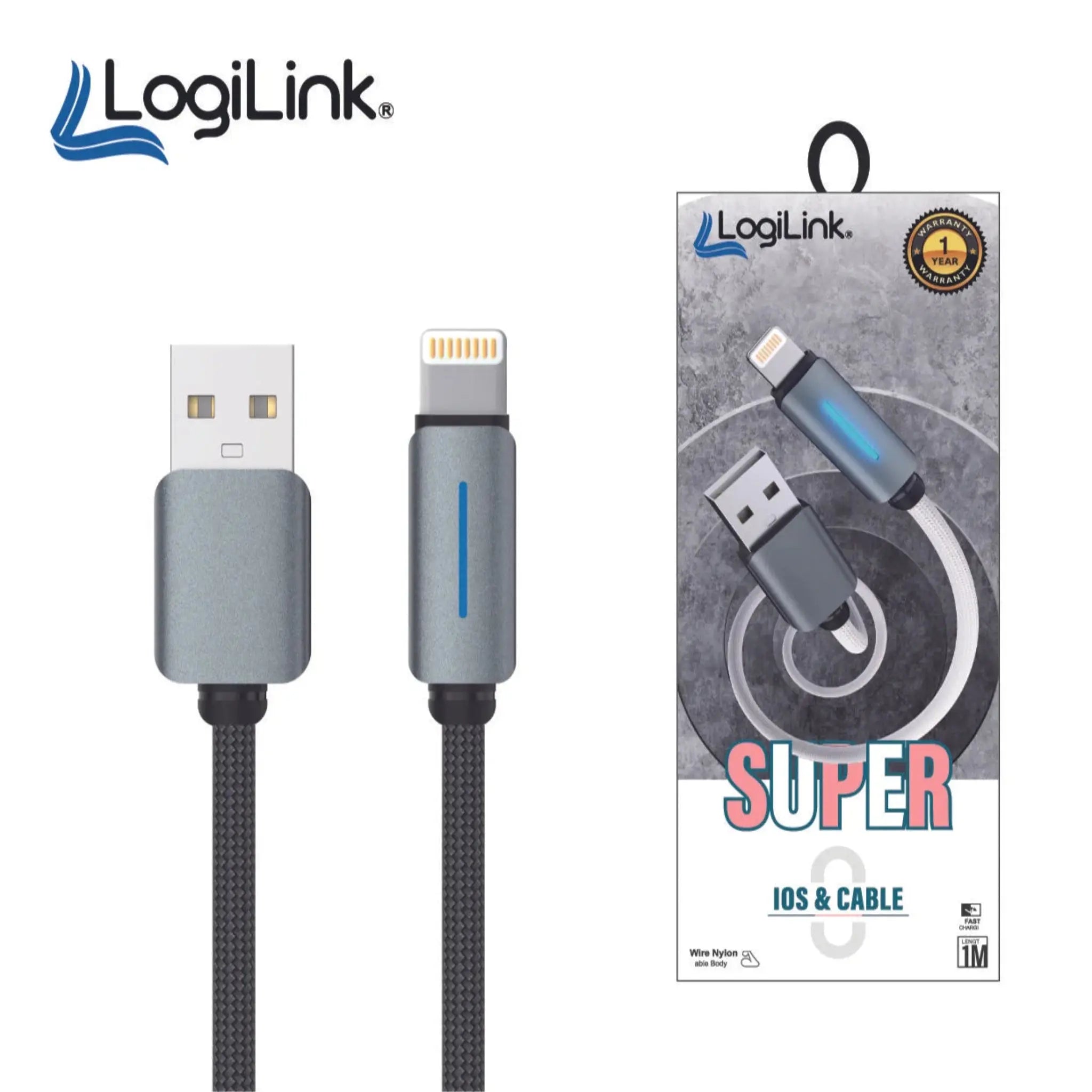 LogiLink USB to Lightning Nylon Fast Charging Data Cable 1m (Grey) – Best Price in Pakistan | Techcooked.pk