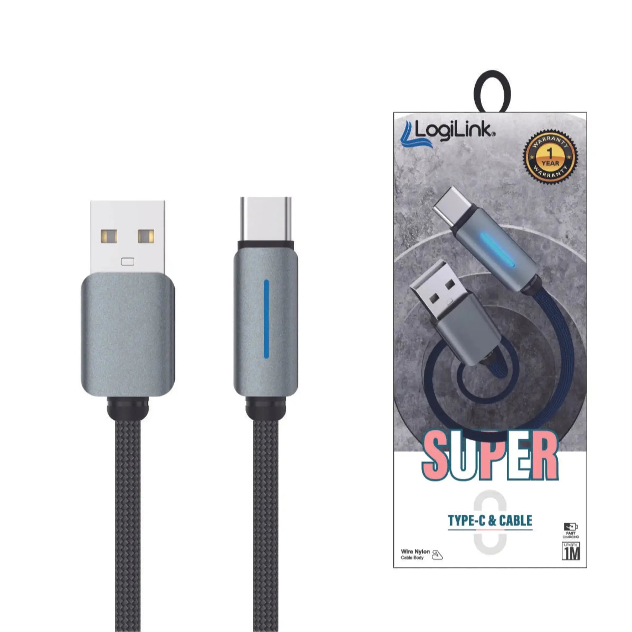 LogiLink USB to Type-C Nylon Fast Charging Data Cable with Light 1m (Blue) – Best Price in Pakistan | Techcooked.pk