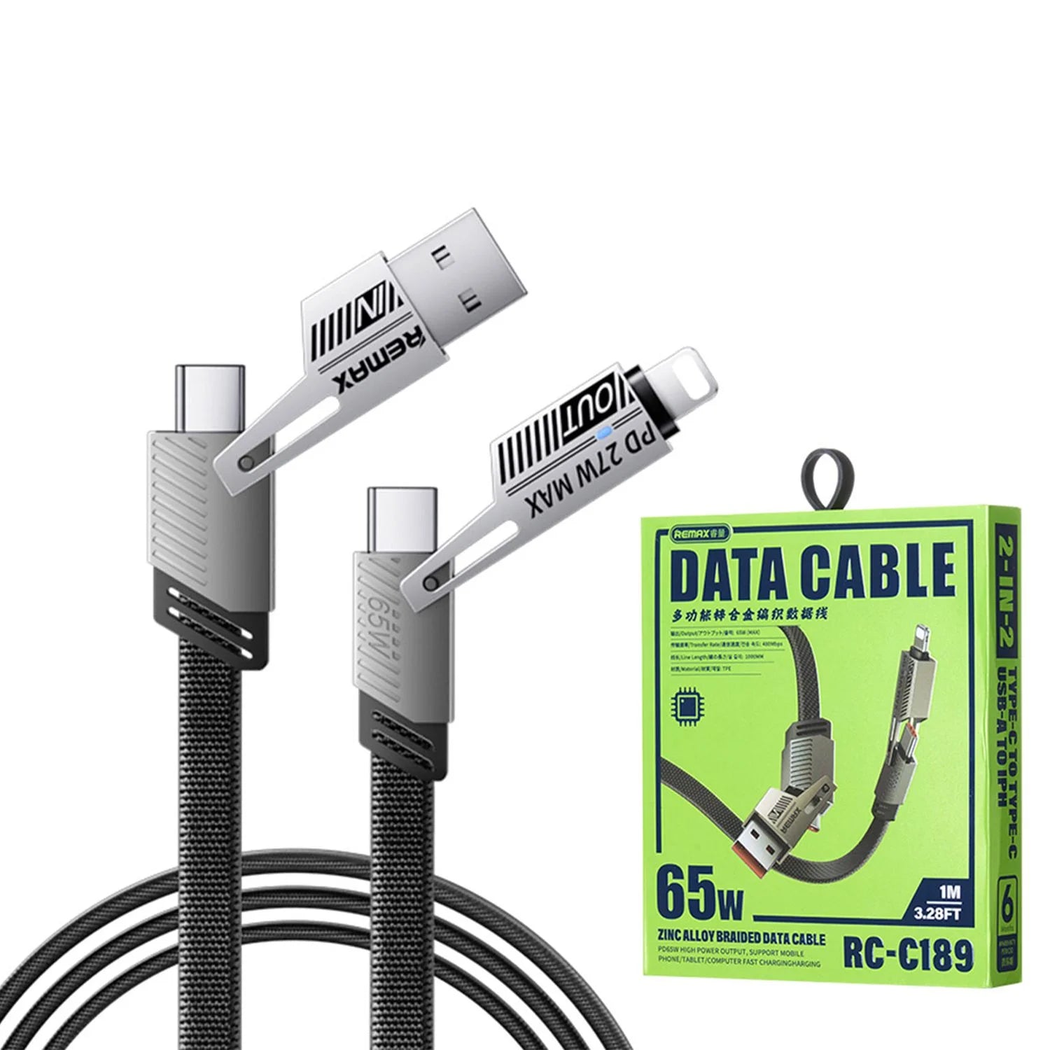 REMAX RC-C189 65W 4-in-1 Multi-Functional Zinc Alloy Braided Data Cable | Best Price in Pakistan | Techcooked.pk
