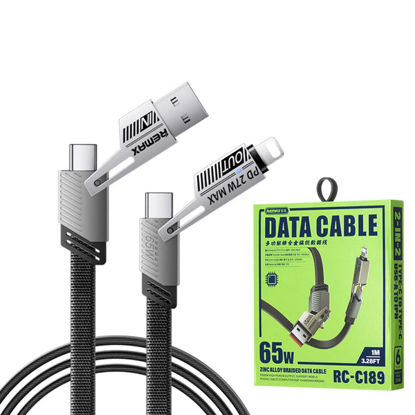 REMAX RC-C189 65W 4-in-1 Multi-Functional Zinc Alloy Braided Data Cable | Best Price in Pakistan | Techcooked.pk