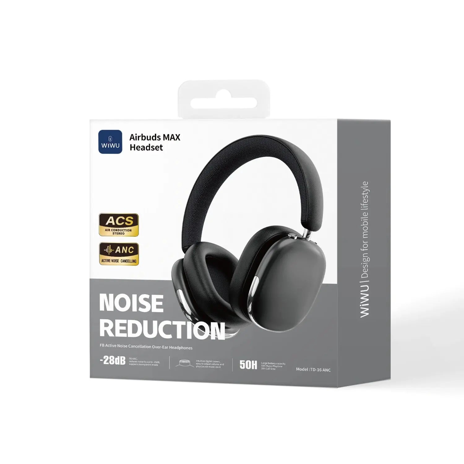 WIWU TD-16 ANC Airbuds MAX Headset Black – Best Price in Pakistan | Techcooked.pk