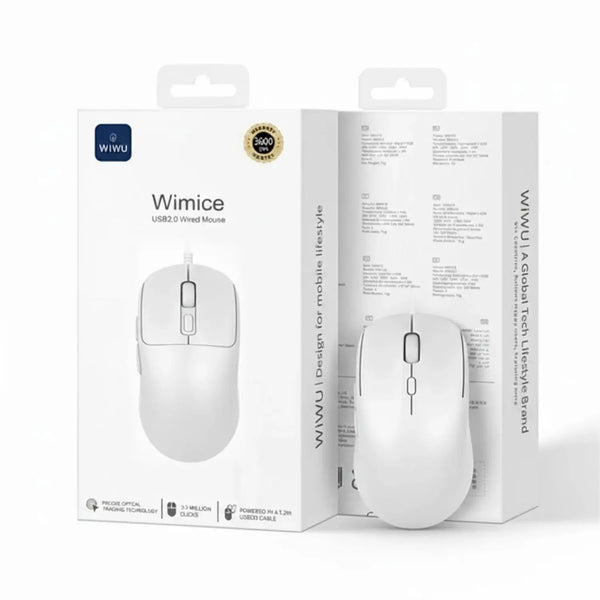 WIWU WM111 White Wired Office Mouse 6-Button Layout for Enhanced Productivity – Best Price in Pakistan | Techcooked.pk